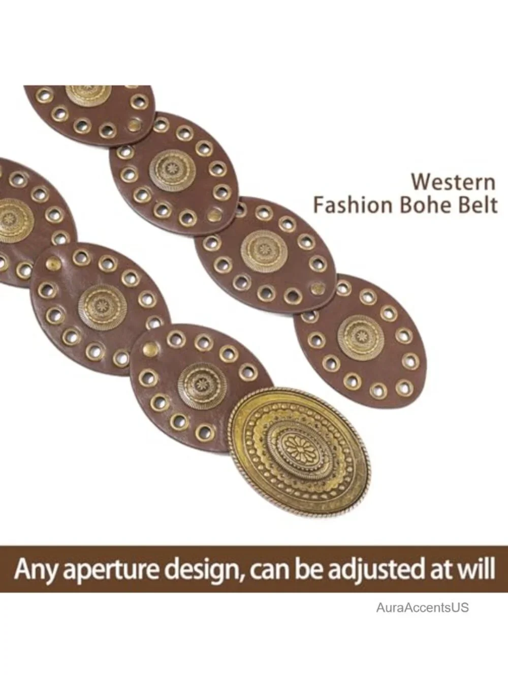 Women Boho Metal Concho Belt - Cowgirl Chain Belt for Dresses Jeans